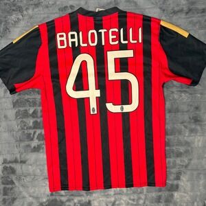 AC Milan Balotelli 45 Jersey Red Black Striped Fly Emirates Mens Medium